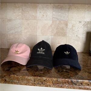 3 Adidas hats : Pink black and dark blue Caps